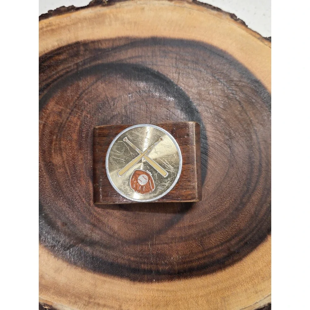 Vintage Wood Brass Baseball Belt Buckle